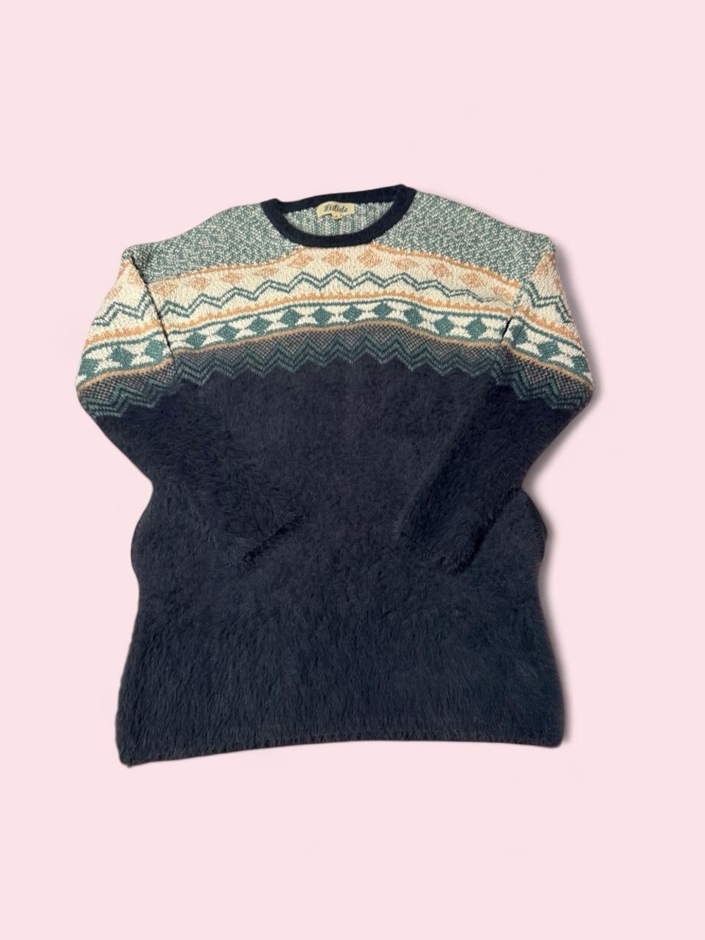 Listicle Navy Sweater dress with Cream and Teal Fair Isle Yoke